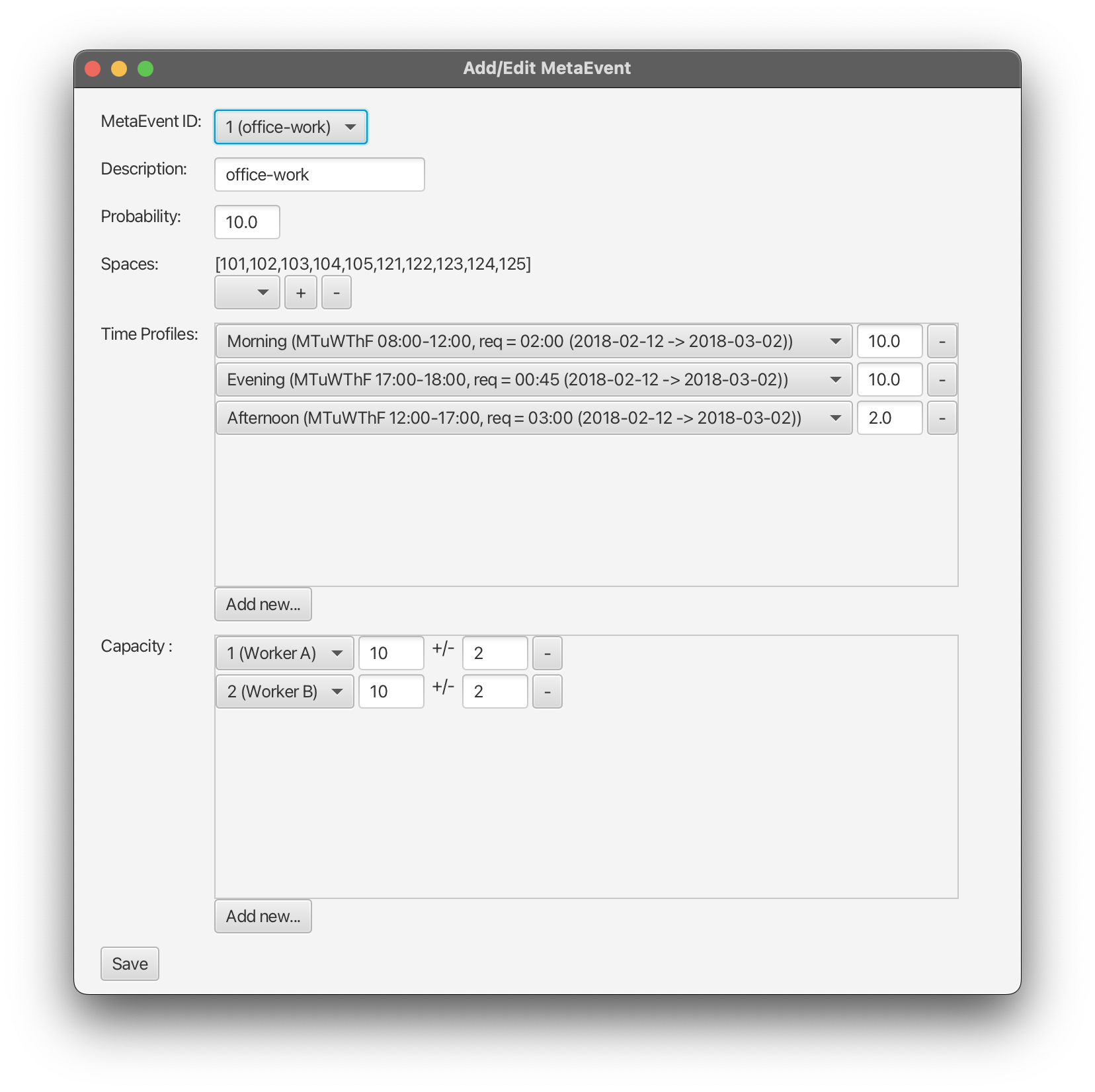 Input form for MetaEvents