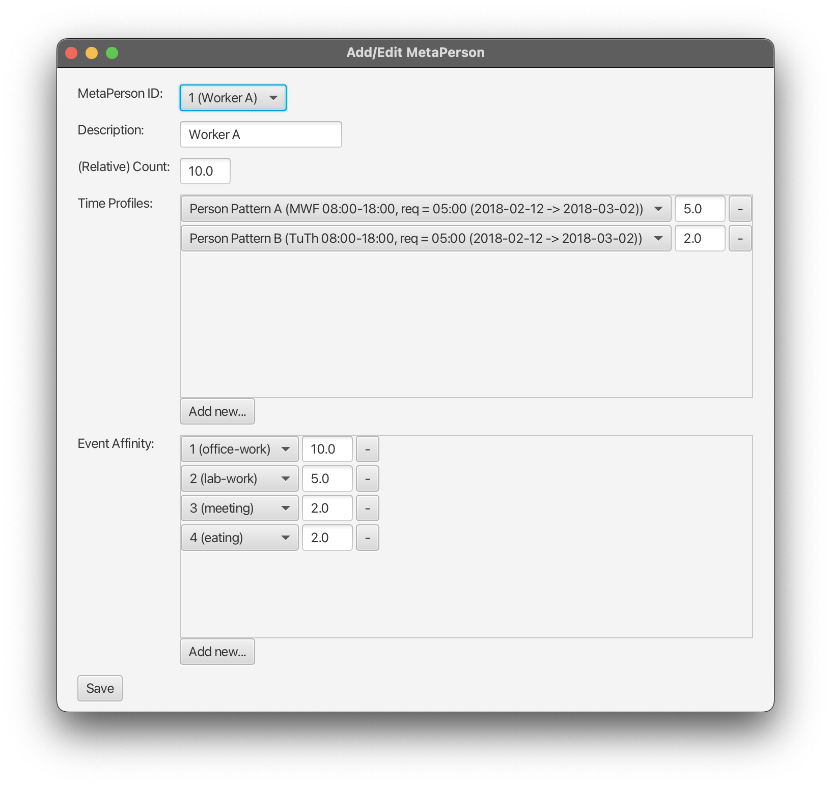 Input form for MetaPeople